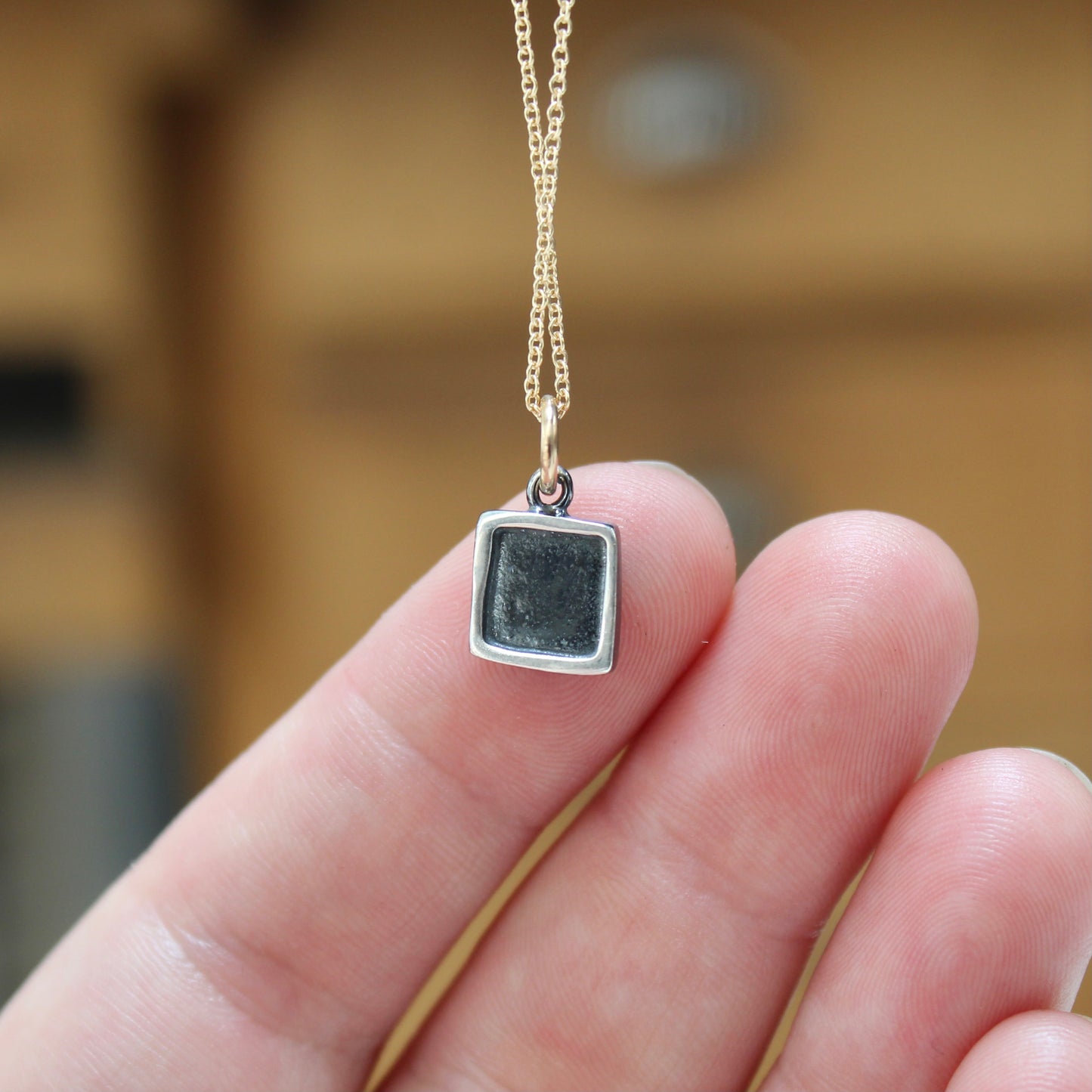 Small Square 24K Gold and Sterling Silver Necklace