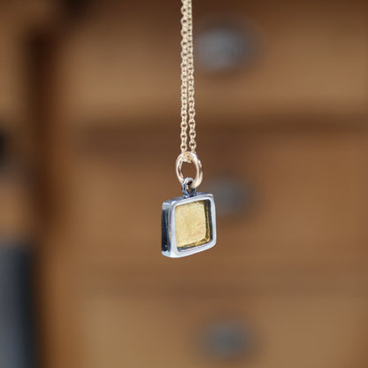 Small Square 24K Gold and Sterling Silver Necklace