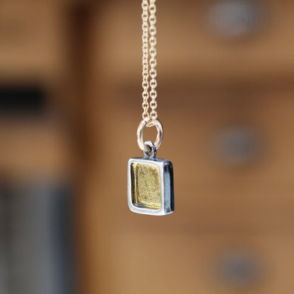 Small Square 24K Gold and Sterling Silver Necklace