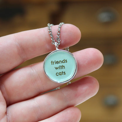 Friends with Cats - Enamel and Sterling Reversible Pendant on 24 Inch Chain