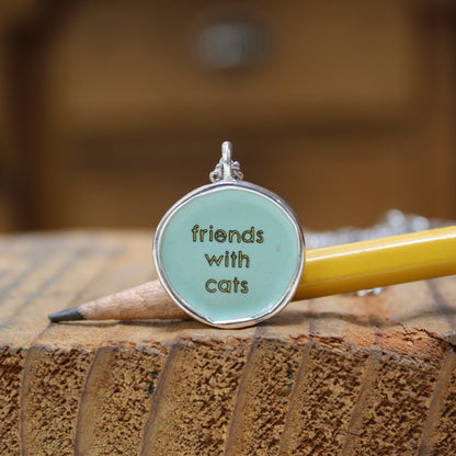 Friends with Cats - Enamel and Sterling Reversible Pendant on 24 Inch Chain