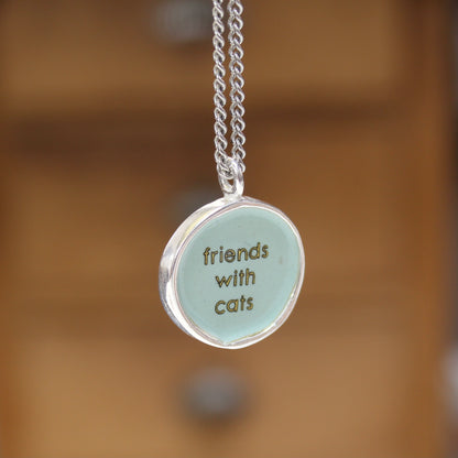 Friends with Cats - Enamel and Sterling Reversible Pendant on 24 Inch Chain