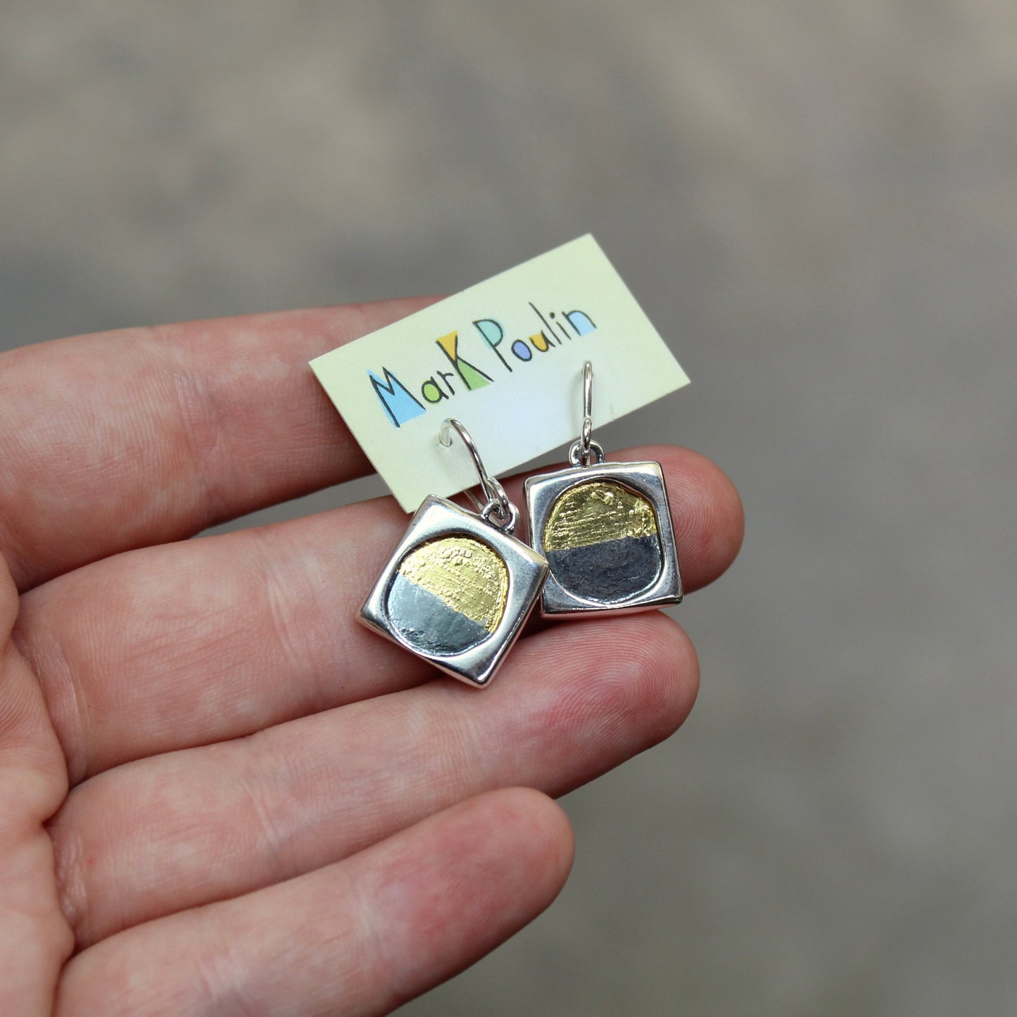 Keum-Boo Earrings: 24K Gold and Sterling Silver Half Circle Dangles