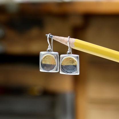 Keum-Boo Earrings: 24K Gold and Sterling Silver Half Circle Dangles