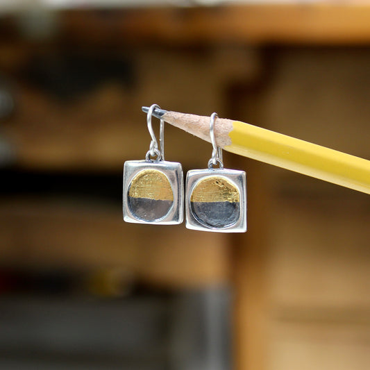 Keum-Boo Earrings: 24K Gold and Sterling Silver Half Circle Dangles