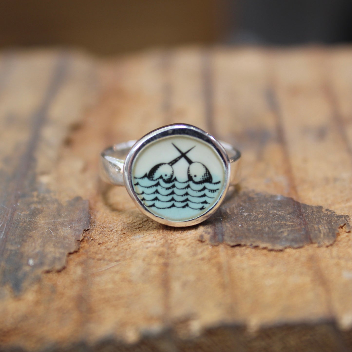 Sterling Silver and Enamel Narwhal Ring