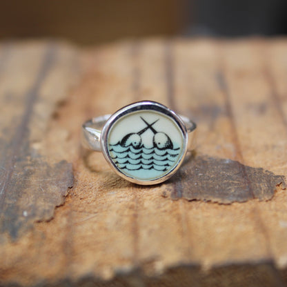Sterling Silver and Enamel Narwhal Ring