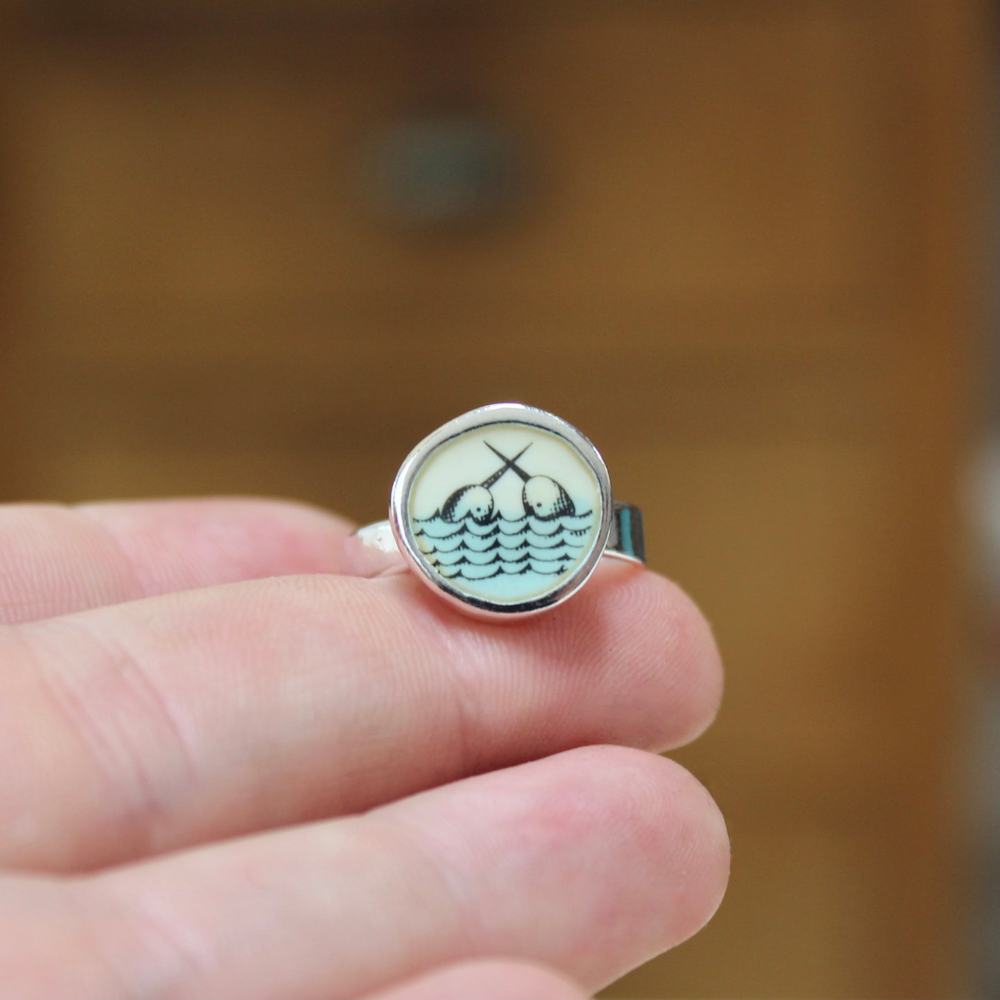 Sterling Silver and Enamel Narwhal Ring