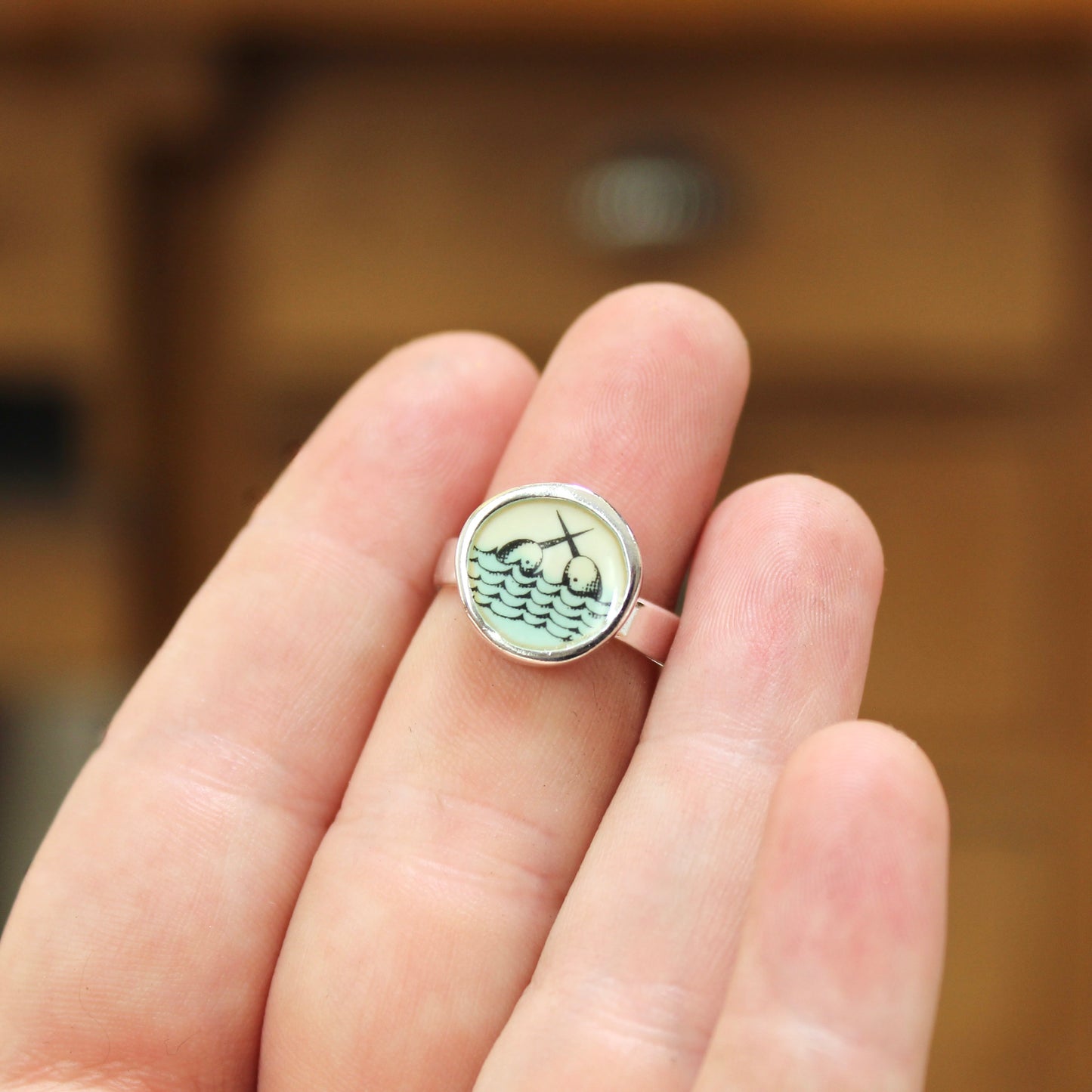 Sterling Silver and Enamel Narwhal Ring