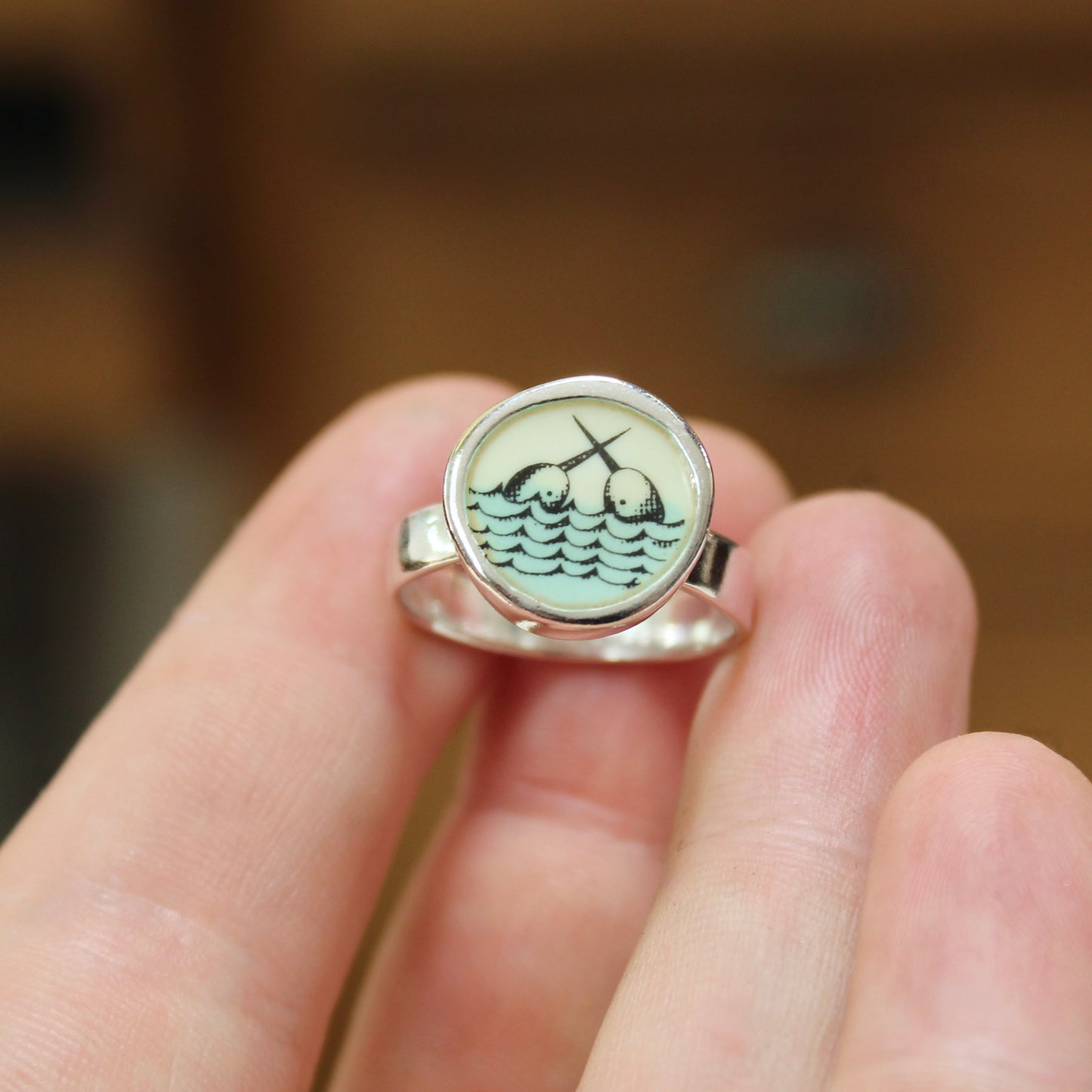 Sterling Silver and Enamel Narwhal Ring