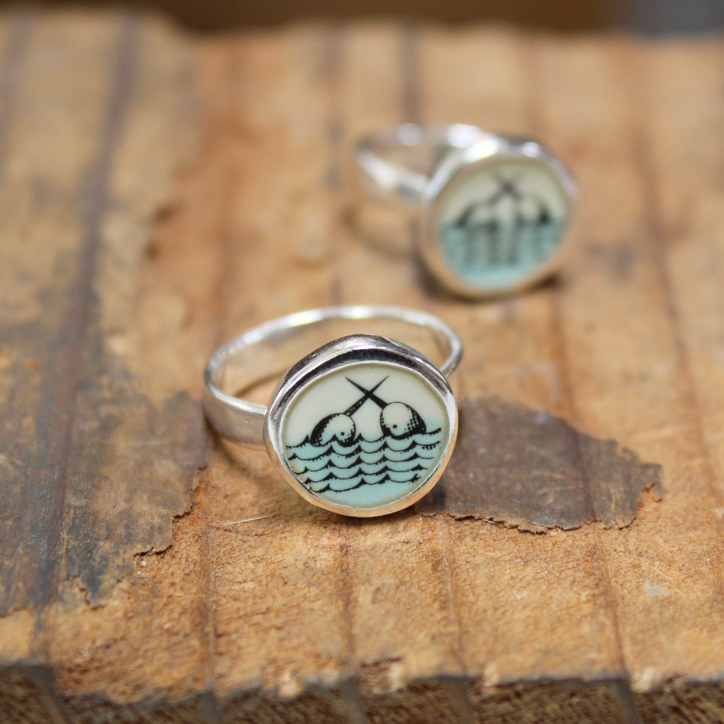 Sterling Silver and Enamel Narwhal Ring