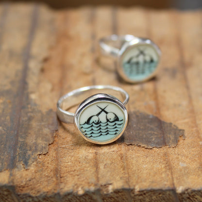 Sterling Silver and Enamel Narwhal Ring