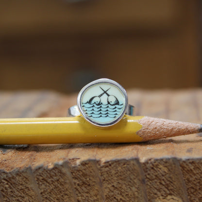 Sterling Silver and Enamel Narwhal Ring