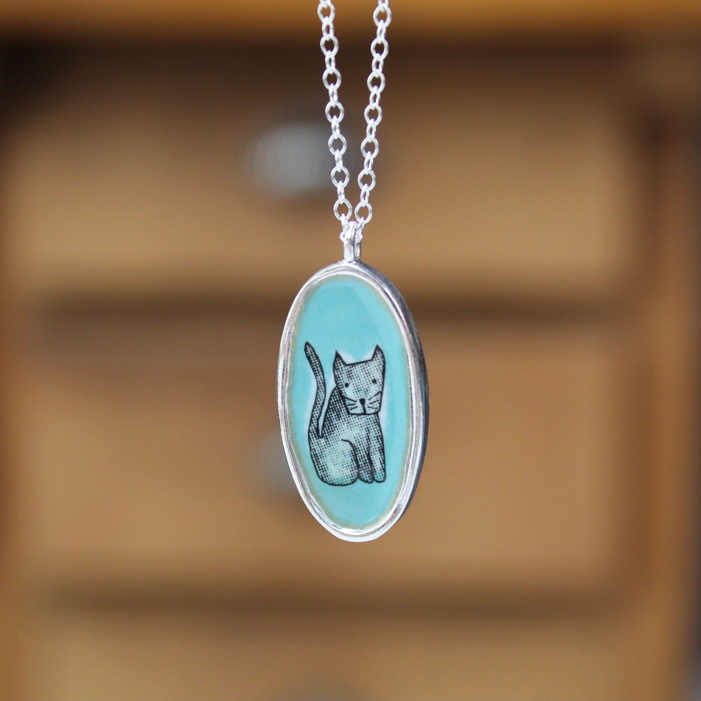 Sterling Silver Reversible Cat Charm Necklace - Unique Cat Person Gift on Adjustable Chain