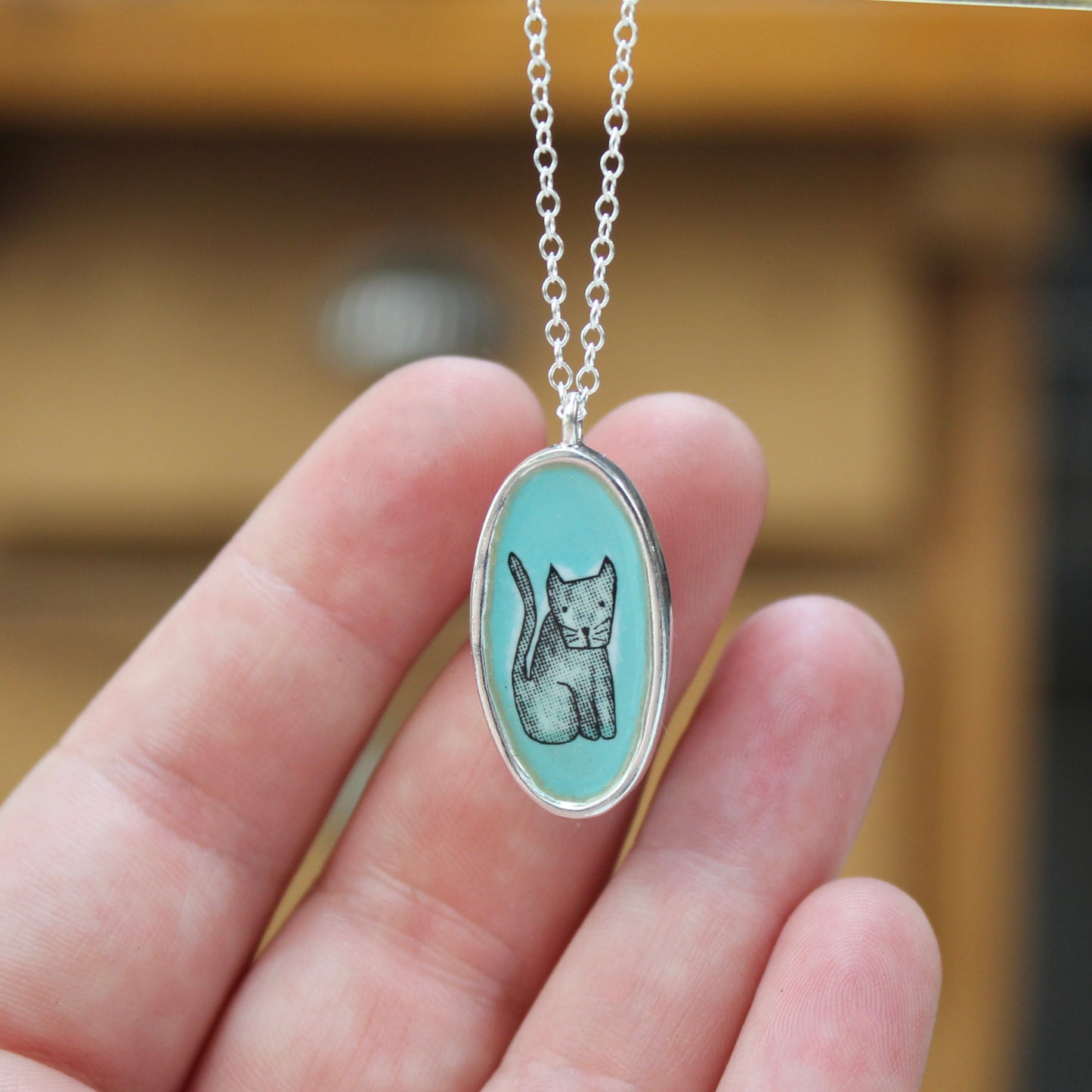 Sterling Silver Reversible Cat Charm Necklace - Unique Cat Person Gift on Adjustable Chain