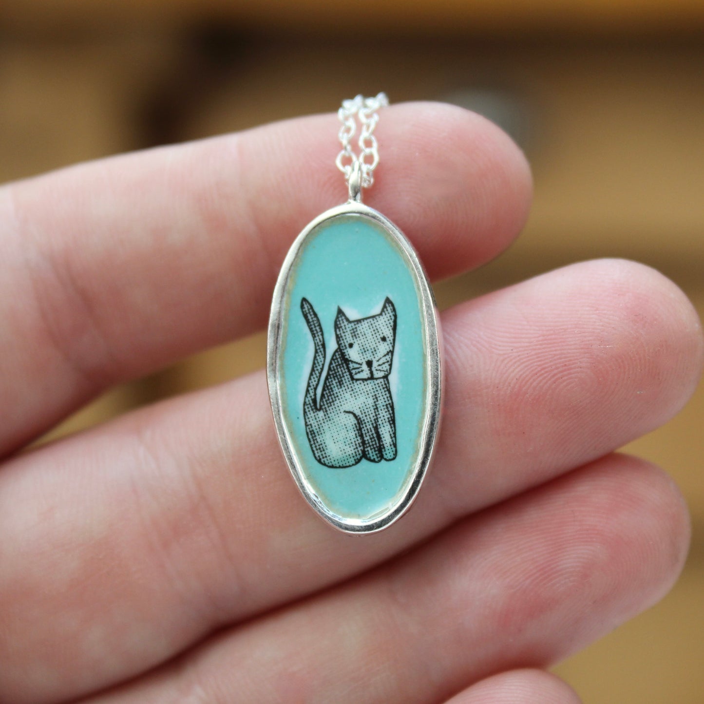 Sterling Silver Reversible Cat Charm Necklace - Unique Cat Person Gift on Adjustable Chain
