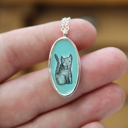 Sterling Silver Reversible Cat Charm Necklace - Unique Cat Person Gift on Adjustable Chain