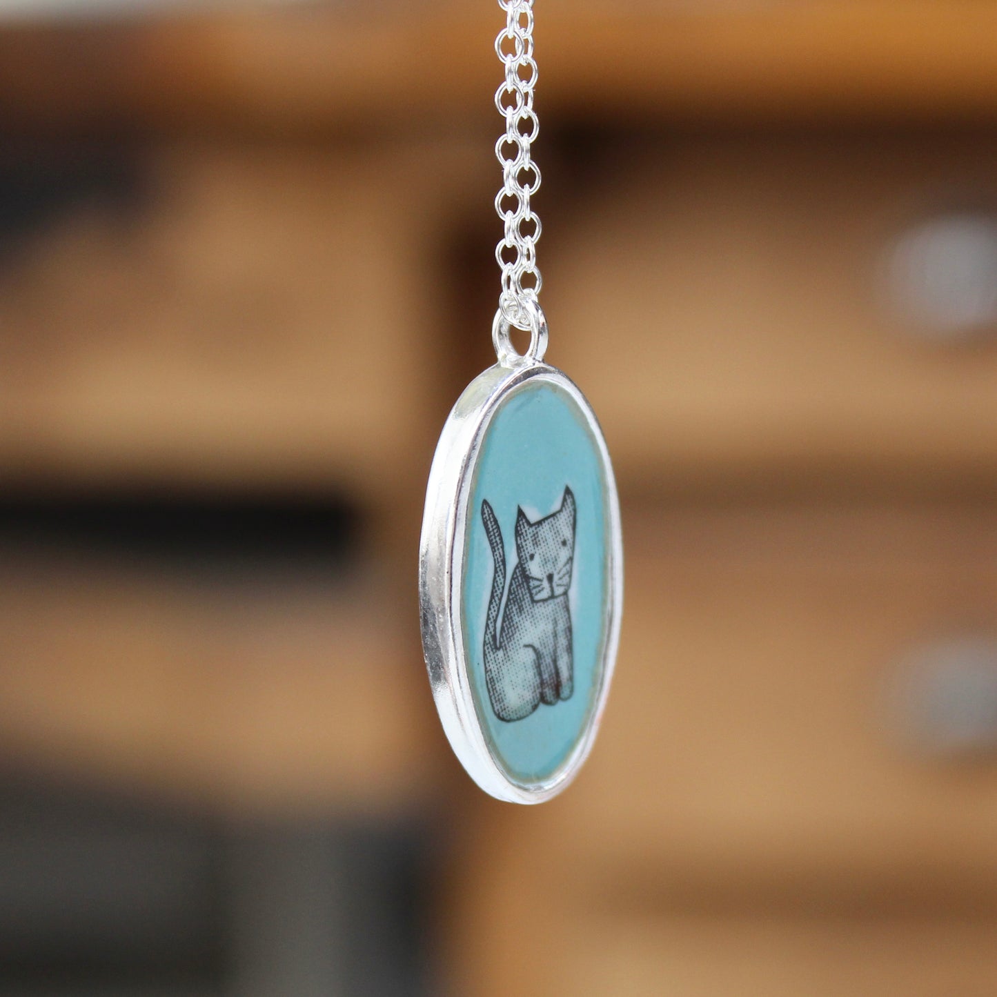 Sterling Silver Reversible Cat Charm Necklace - Unique Cat Person Gift on Adjustable Chain