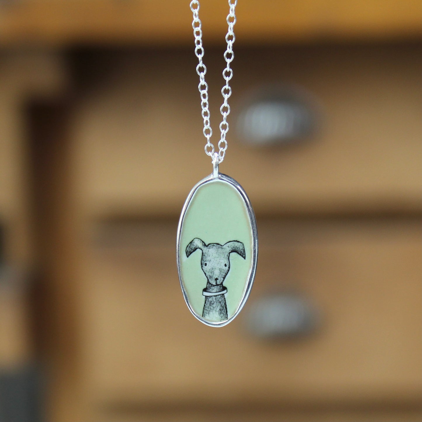 Reversible Sterling Silver and Enamel Dog Person Necklace