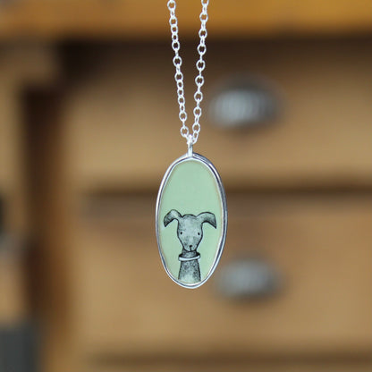 Reversible Sterling Silver and Enamel Dog Person Necklace