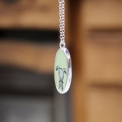 Reversible Sterling Silver and Enamel Dog Person Necklace