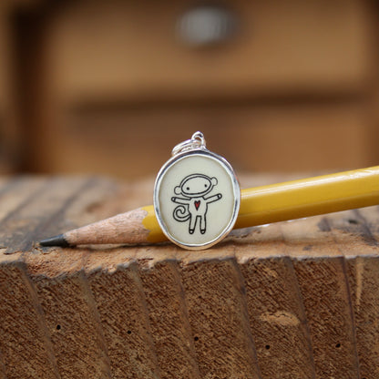 Sterling Silver Sock Monkey Necklace: Enamel Pendant