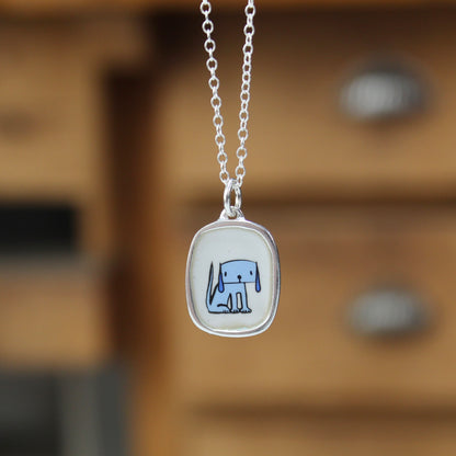 Droopy Dog Pendant - Sterling Silver and Enamel Necklace