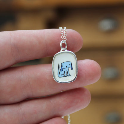 Droopy Dog Pendant - Sterling Silver and Enamel Necklace