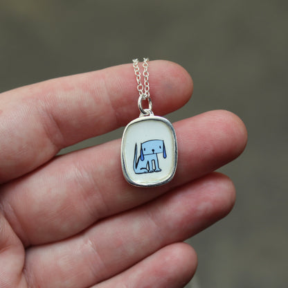 Droopy Dog Pendant - Sterling Silver and Enamel Necklace