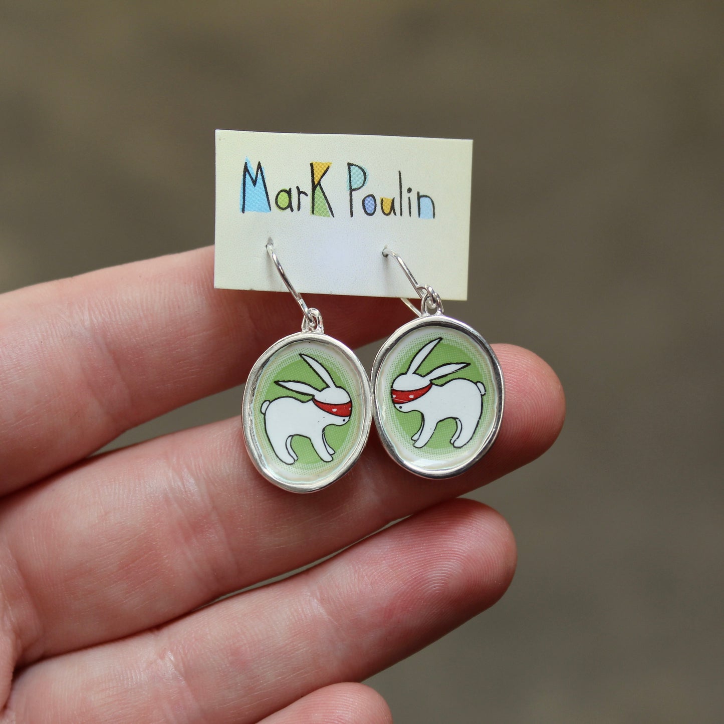 Sterling Silver Ninja Bunny Earrings: Enamel Dangles