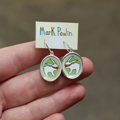 Sterling Silver Ninja Bunny Earrings: Enamel Dangles