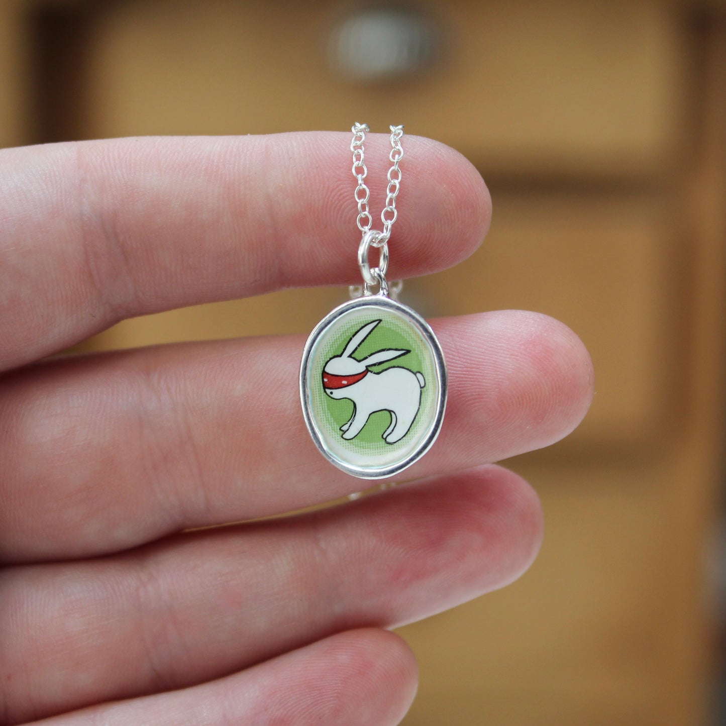 Sterling Silver Ninja Bunny Necklace: Enamel Pendant