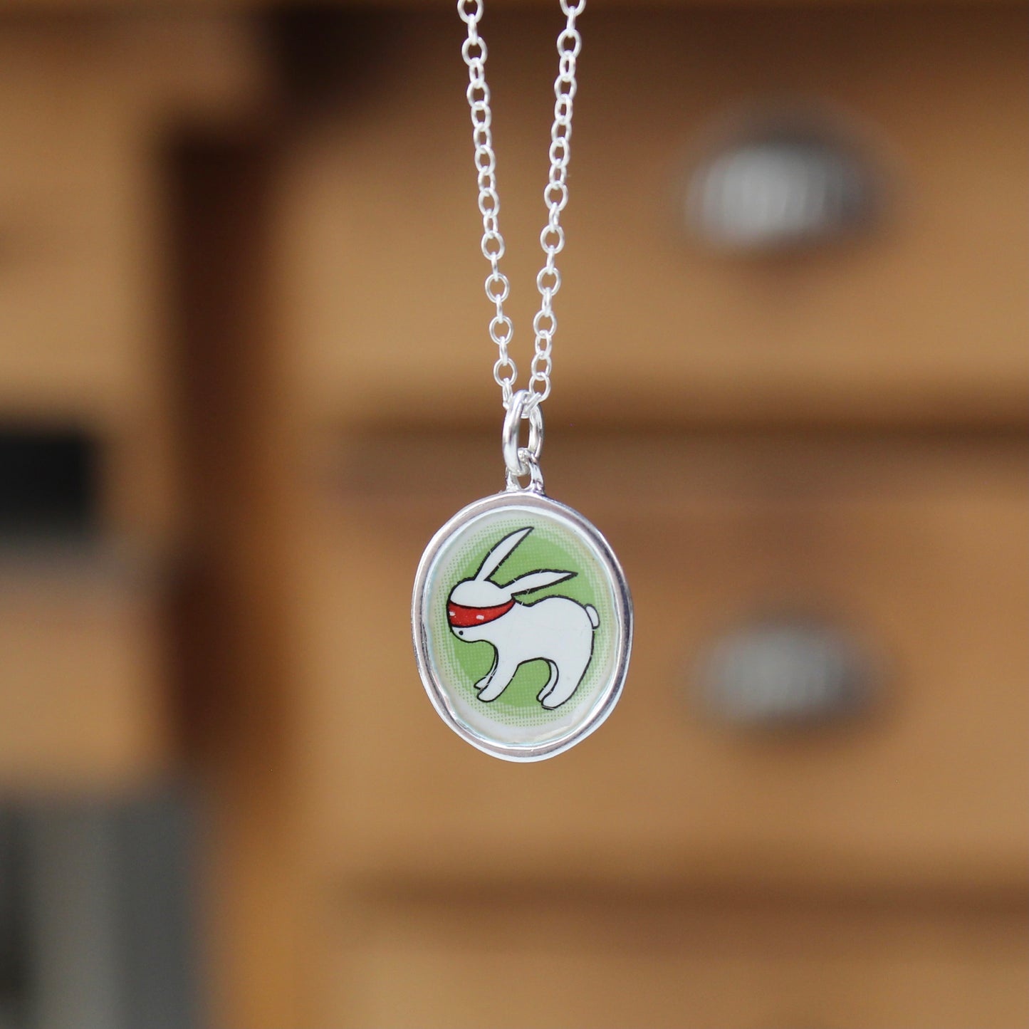 Sterling Silver Ninja Bunny Necklace: Enamel Pendant