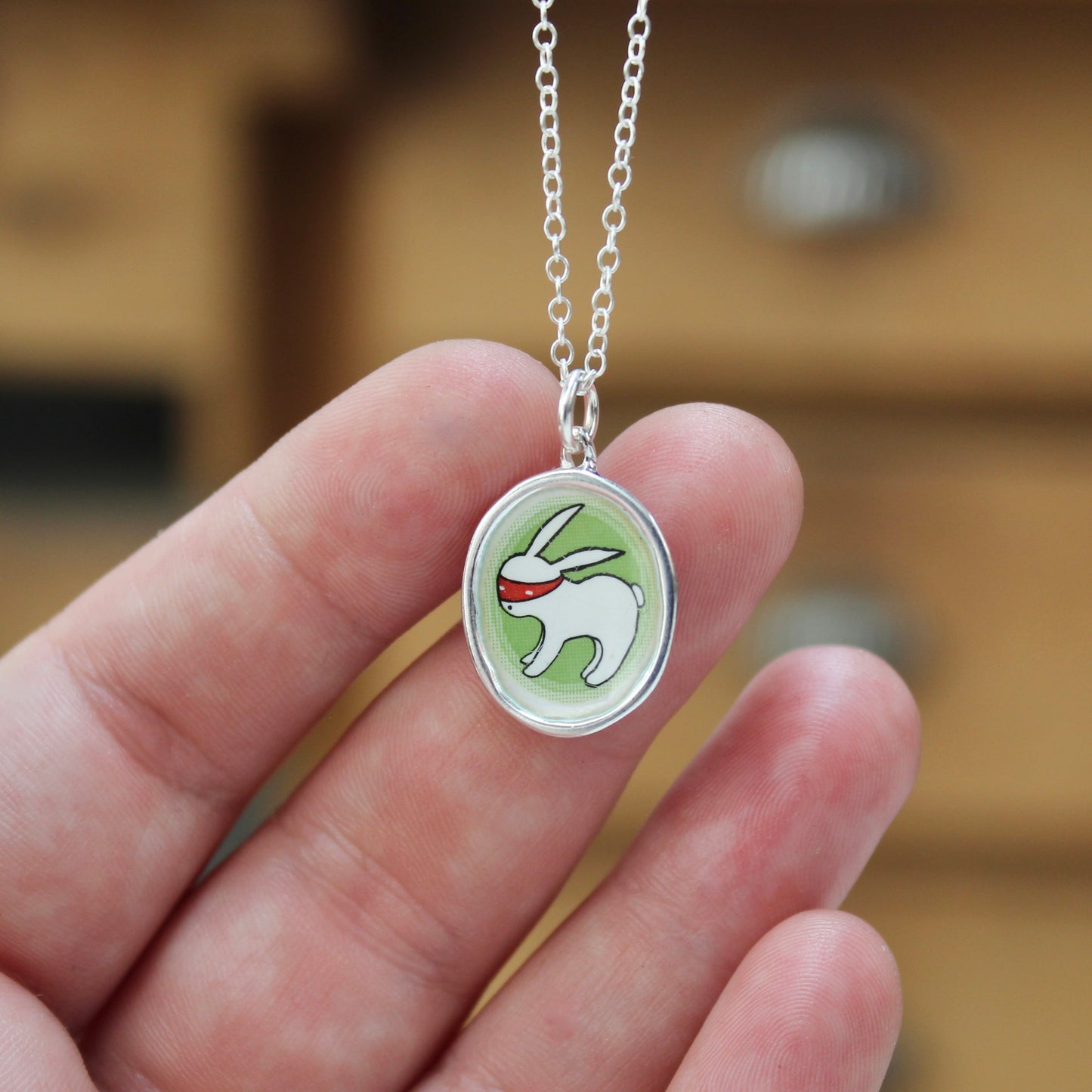 Sterling Silver Ninja Bunny Necklace: Enamel Pendant