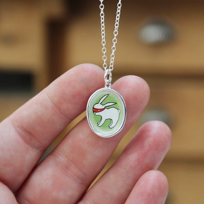Sterling Silver Ninja Bunny Necklace: Enamel Pendant