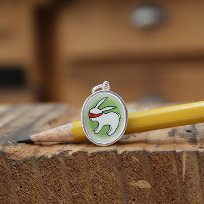 Sterling Silver Ninja Bunny Necklace: Enamel Pendant