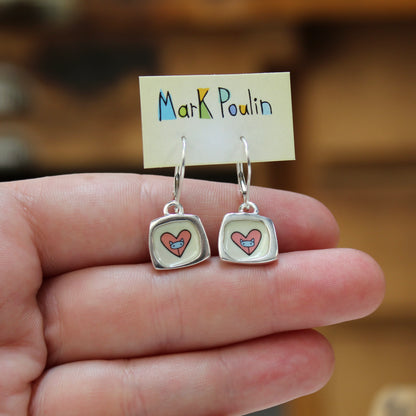 Dainty Cat Heart Earrings - Enamel and Sterling Earrings on Lever Back Ear Wires