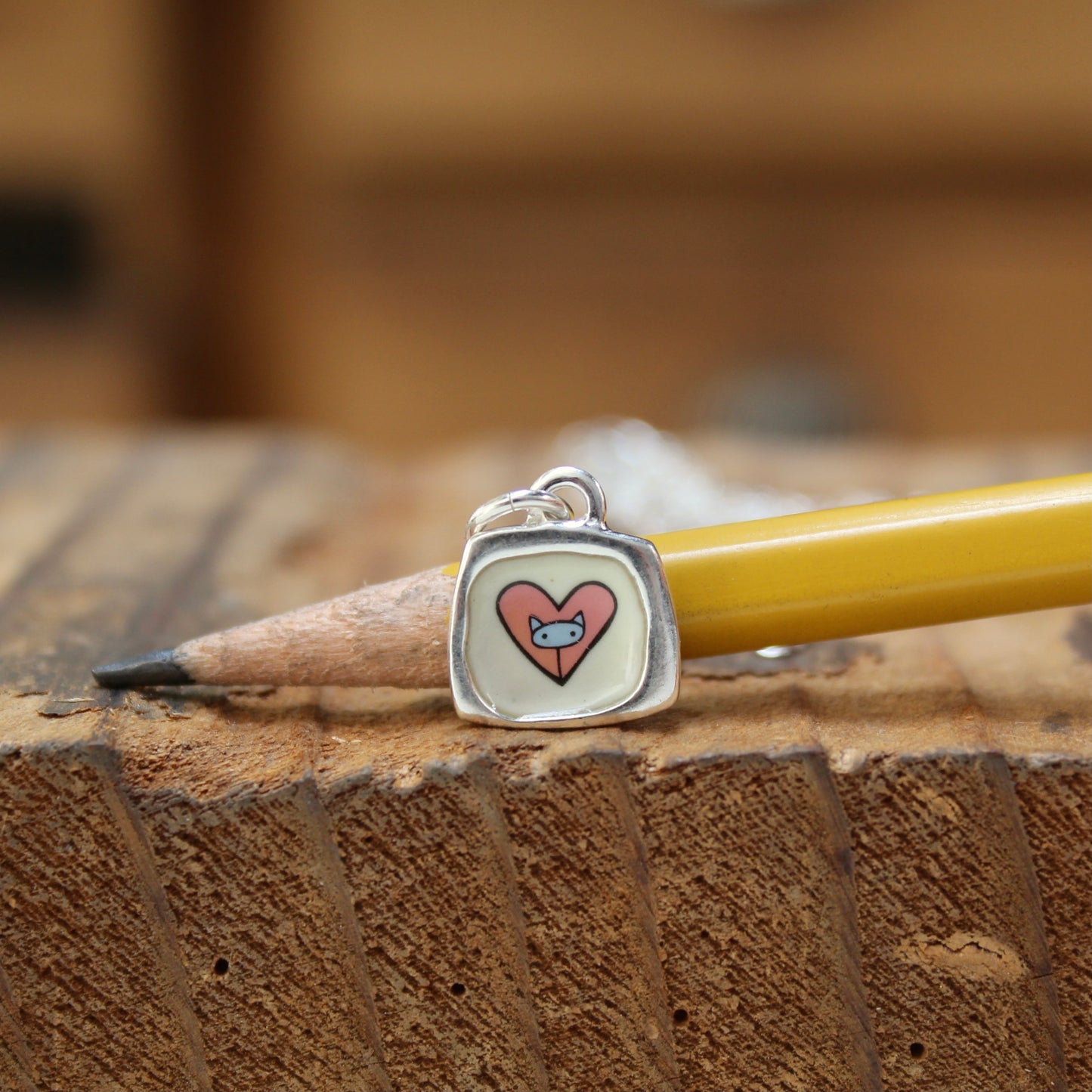 Dainty Cat Heart Necklace - Sterling Silver and Enamel Pendant on Adjustable Chain
