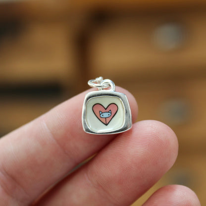 Dainty Cat Heart Necklace - Sterling Silver and Enamel Pendant on Adjustable Chain