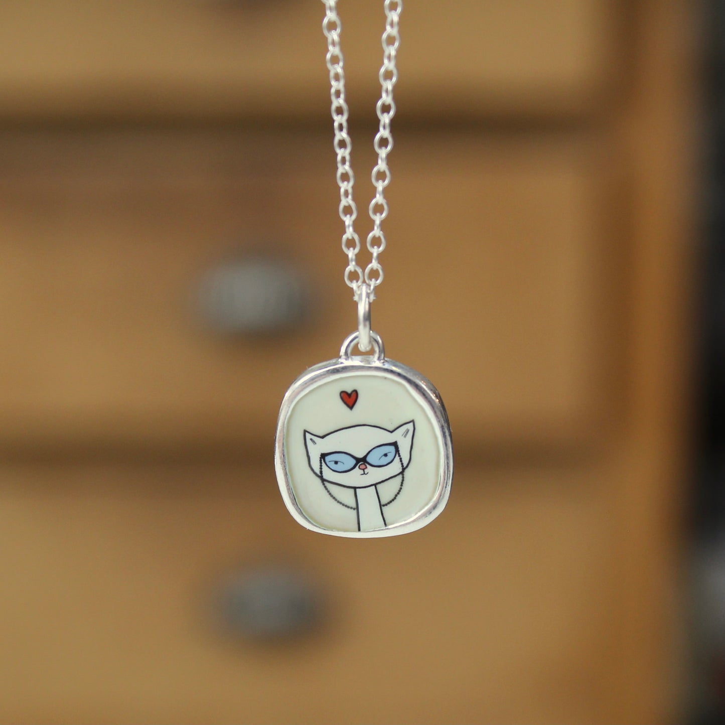 Sterling Silver Cat Lady Pendant on Adjustable Chain - Cat Charm