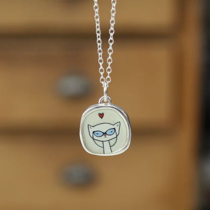 Sterling Silver Cat Lady Pendant on Adjustable Chain - Cat Charm