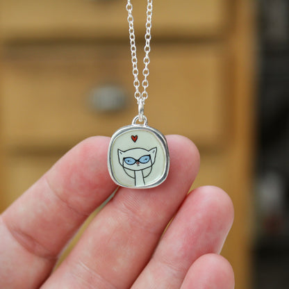 Sterling Silver Cat Lady Pendant on Adjustable Chain - Cat Charm