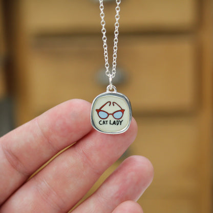 Sterling Silver Cat Lady Pendant on Adjustable Chain - Cat Charm