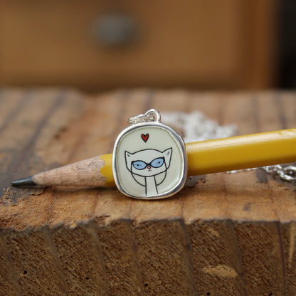 Sterling Silver Cat Lady Pendant on Adjustable Chain - Cat Charm