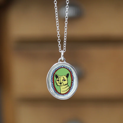 Tiger Portrait Pendant in Sterling Silver and Enamel