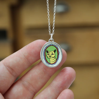 Tiger Portrait Pendant in Sterling Silver and Enamel