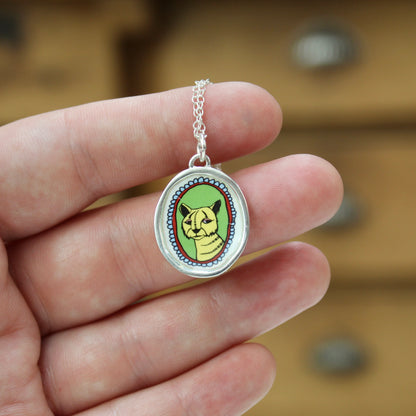 Tiger Portrait Pendant in Sterling Silver and Enamel