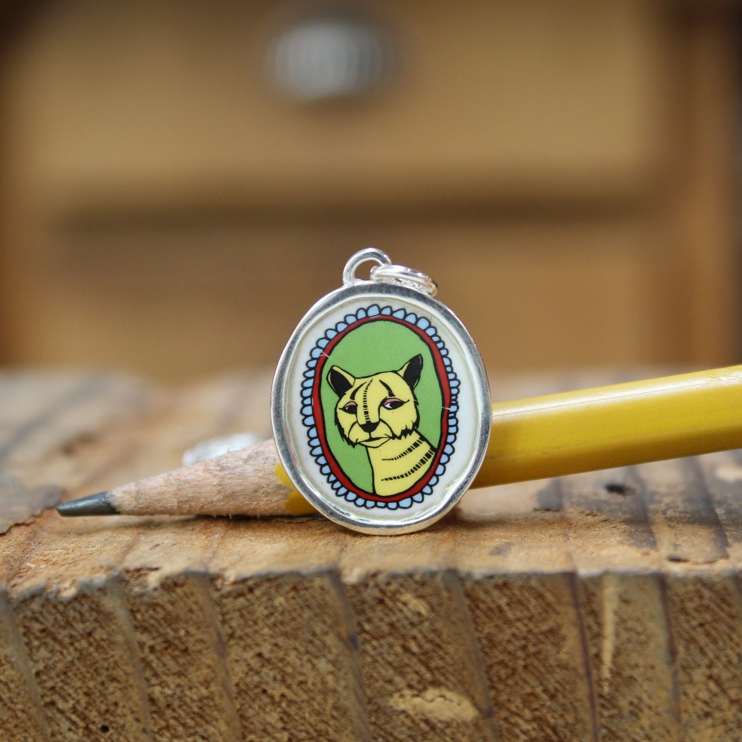 Tiger Portrait Pendant in Sterling Silver and Enamel