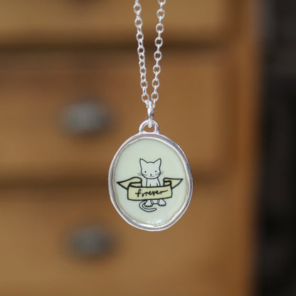 Cat Memorial Necklace - Sterling Silver and Enamel Pet Loss Jewelry