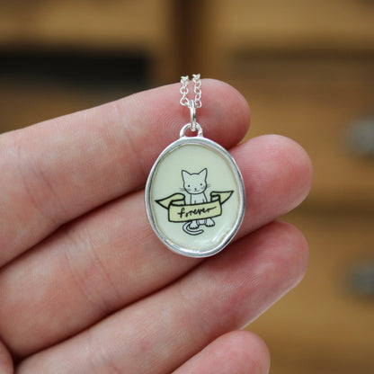 Cat Memorial Necklace - Sterling Silver and Enamel Pet Loss Jewelry